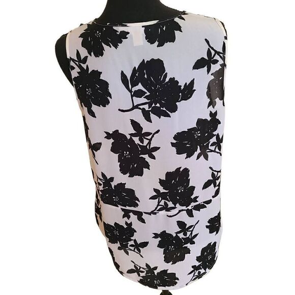 MICHAEL Michael Kors Black White Print Sleeveless Zip Front Floral Blouse Medium - Picture 3 of 15